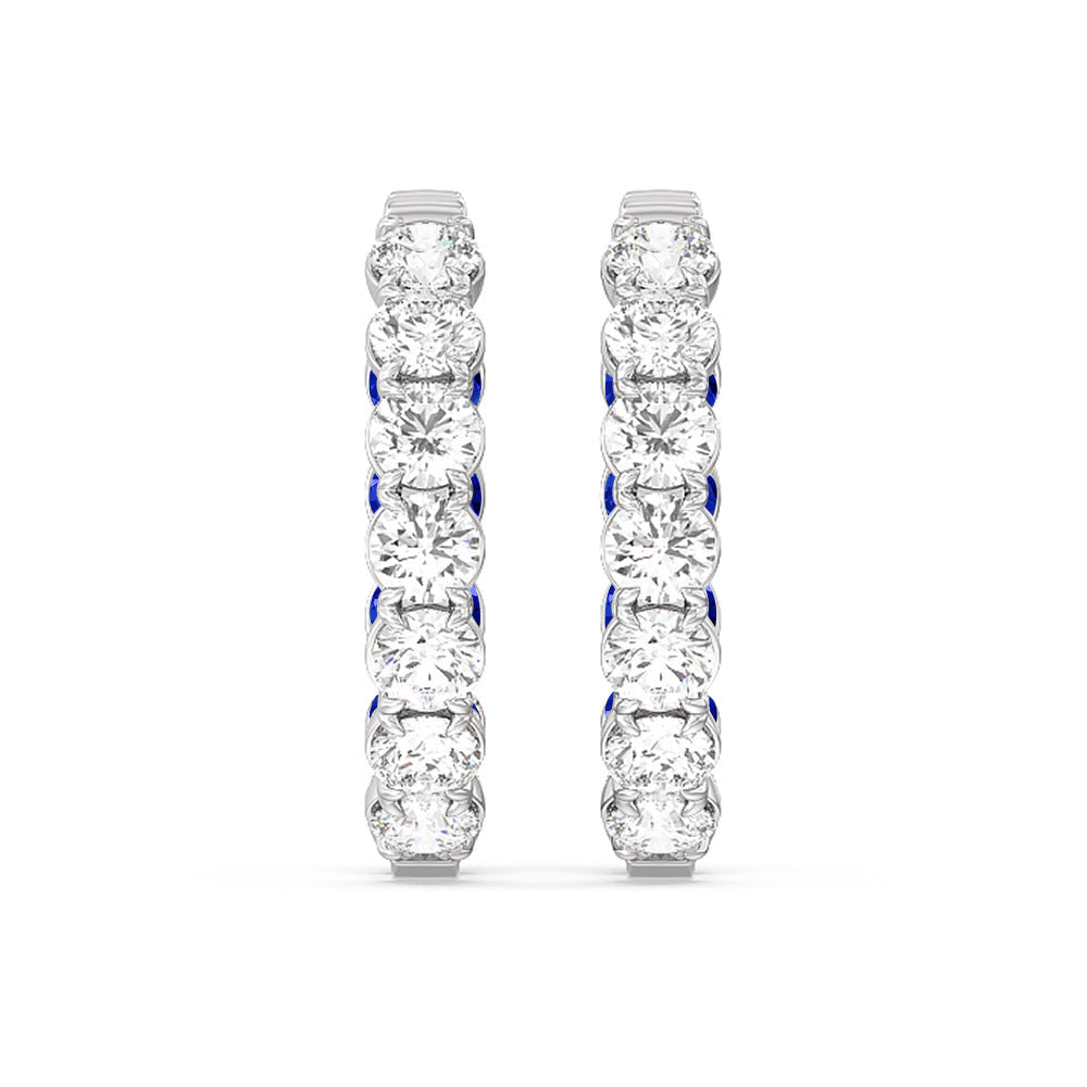 Inside-Out Round Shape Diamond and Created Sapphire Hoop Earrings with 14KT White Gold Cut Diamond in 14KT White Gold view 3
