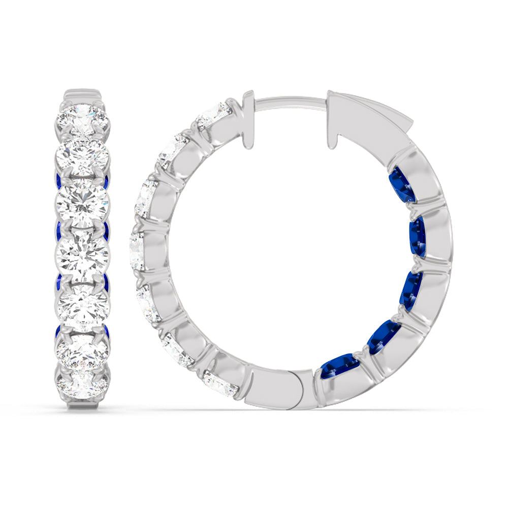 Inside-Out Round Shape Diamond and Created Sapphire Hoop Earrings with 14KT White Gold Cut Diamond in 14KT White Gold view 2
