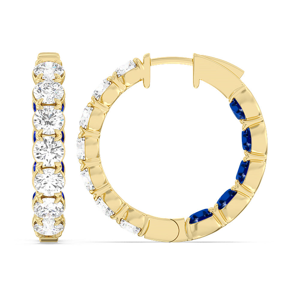 Inside-Out Round Shape Diamond and Created Sapphire Hoop Earrings with 14KT Yellow Gold Cut Diamond in 14KT Yellow Gold view 2
