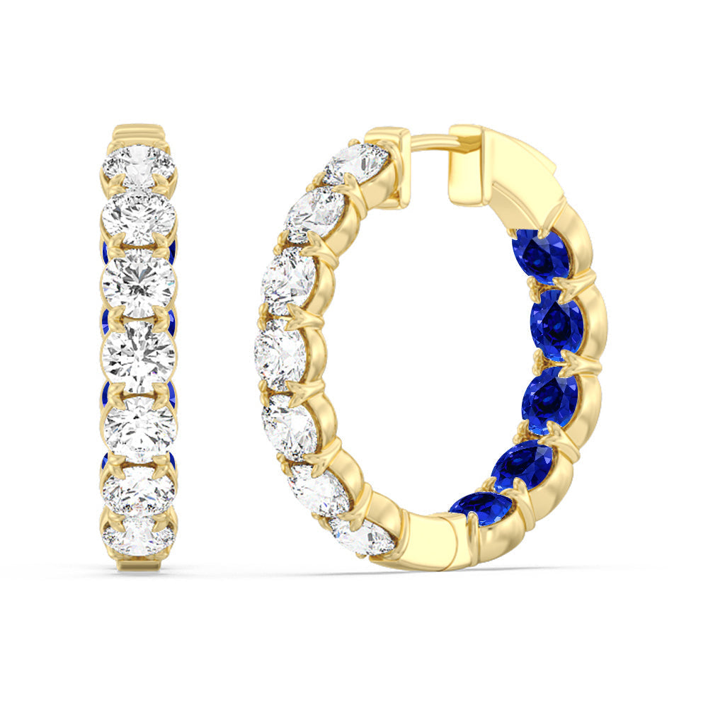 Inside-Out Round Shape Diamond and Created Sapphire Hoop Earrings with 14KT Yellow Gold Cut Diamond in 14KT Yellow Gold view 1
