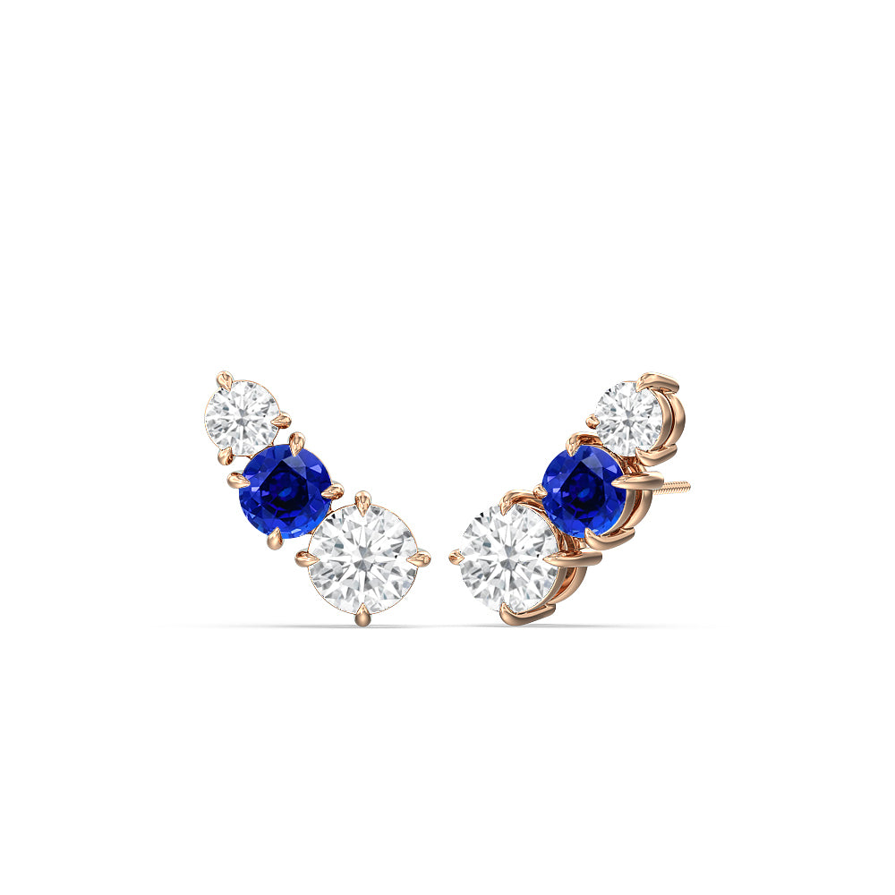 Trilogy Graduating Climber Diamond and Created Sapphire Earrings with 14KT Rose Gold Cut Diamond in 14KT Rose Gold view 1
