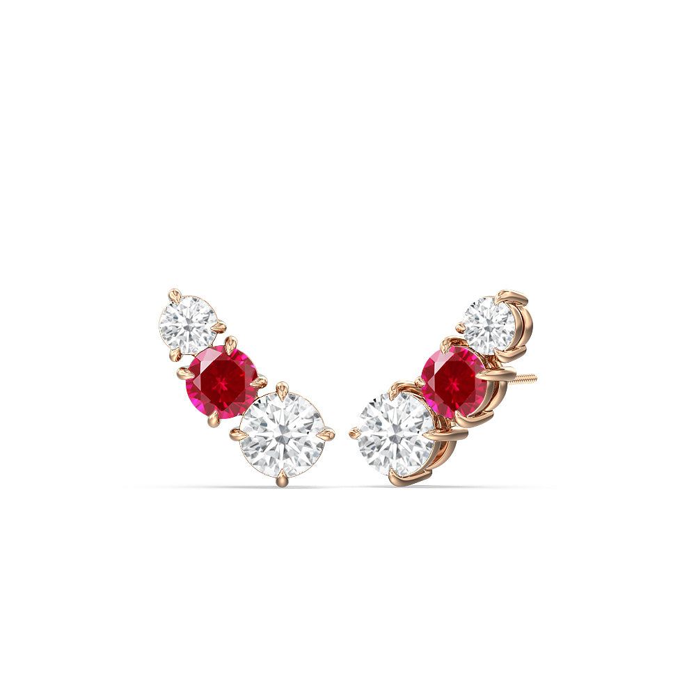 Trilogy Graduating Climber Diamond and Created Ruby Earrings with 14KT Rose Gold Cut Diamond in 14KT Rose Gold view 1

