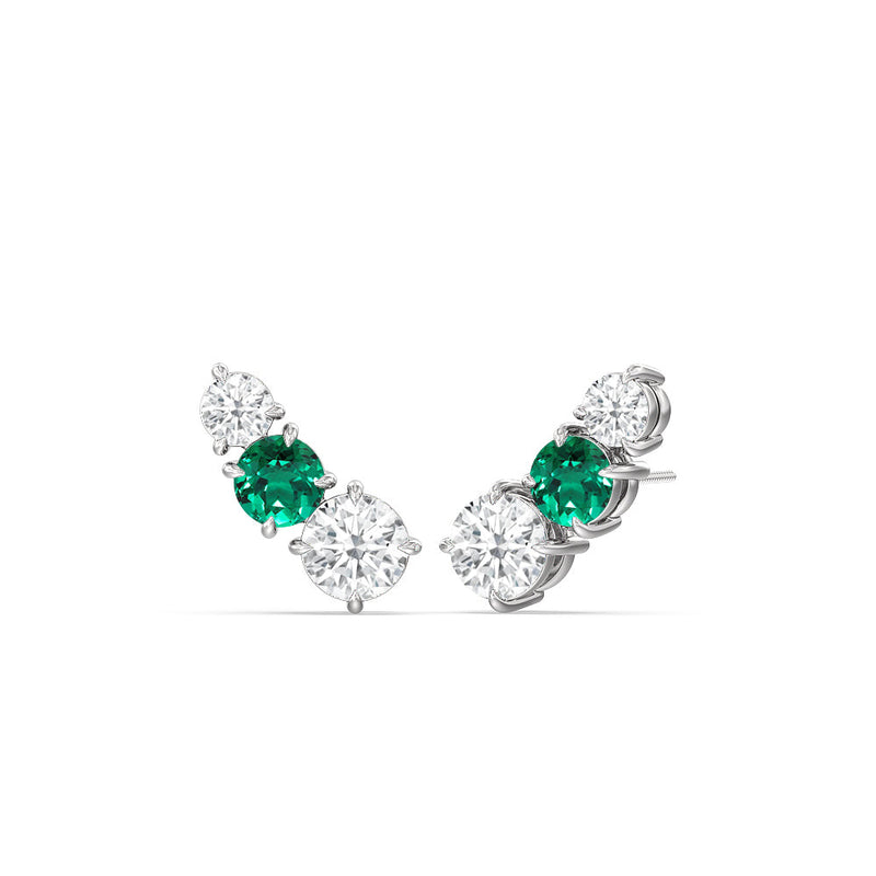 Trilogy Graduating Climber Diamond and Created Emerald Earrings
