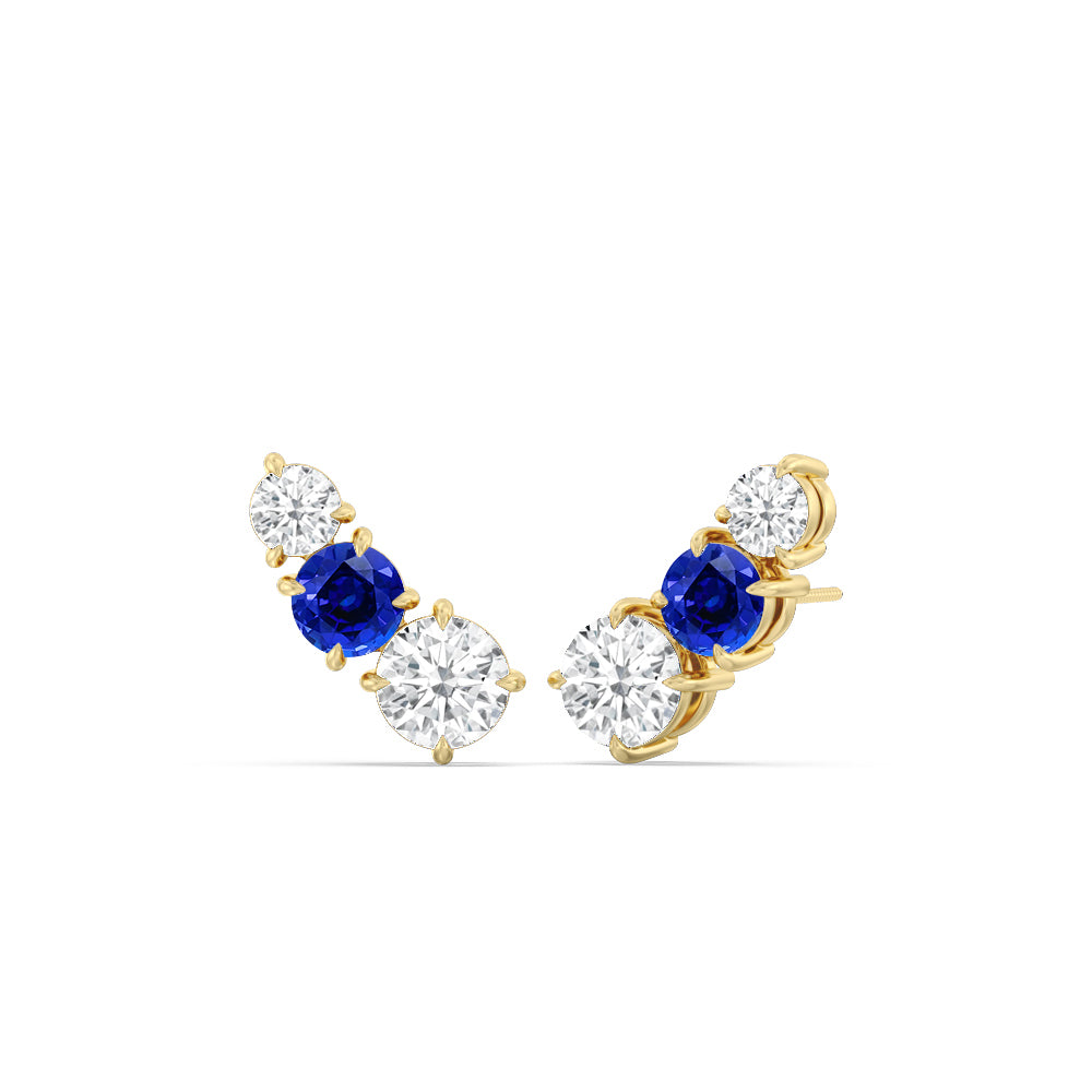 Trilogy Graduating Climber Diamond and Created Sapphire Earrings with 14KT Yellow Gold Cut Diamond in 14KT Yellow Gold view 1
