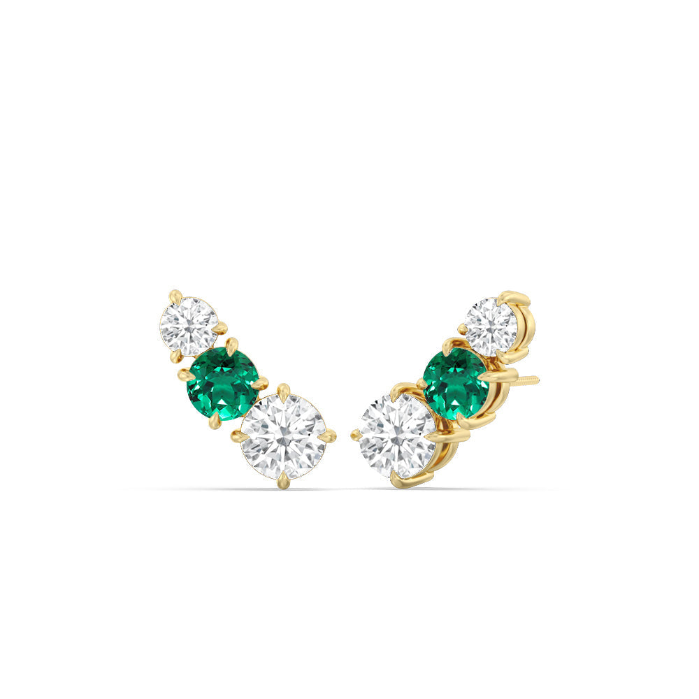 Trilogy Graduating Climber Diamond and Created Emerald Earrings with 14KT Yellow Gold Cut Diamond in 14KT Yellow Gold view 1
