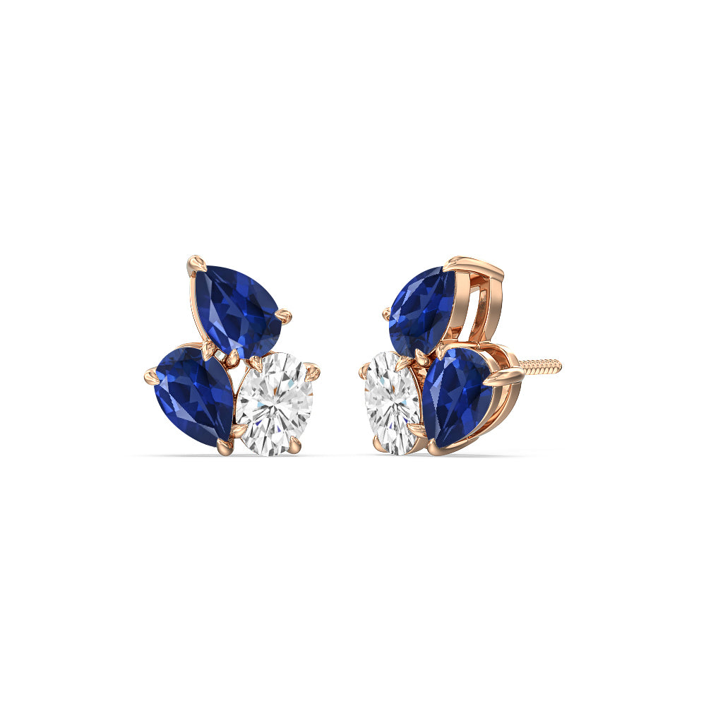 Trilogy Genesis Diamond and Created Sapphire Earrings with 14KT Rose Gold Cut Diamond in 14KT Rose Gold view 1
