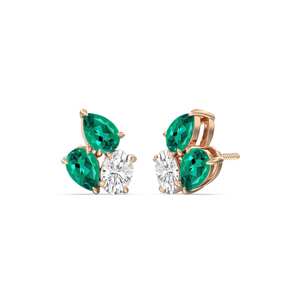 Trilogy Genesis Diamond and Created Emerald Earrings with 14KT Rose Gold Cut Diamond in 14KT Rose Gold view 1
