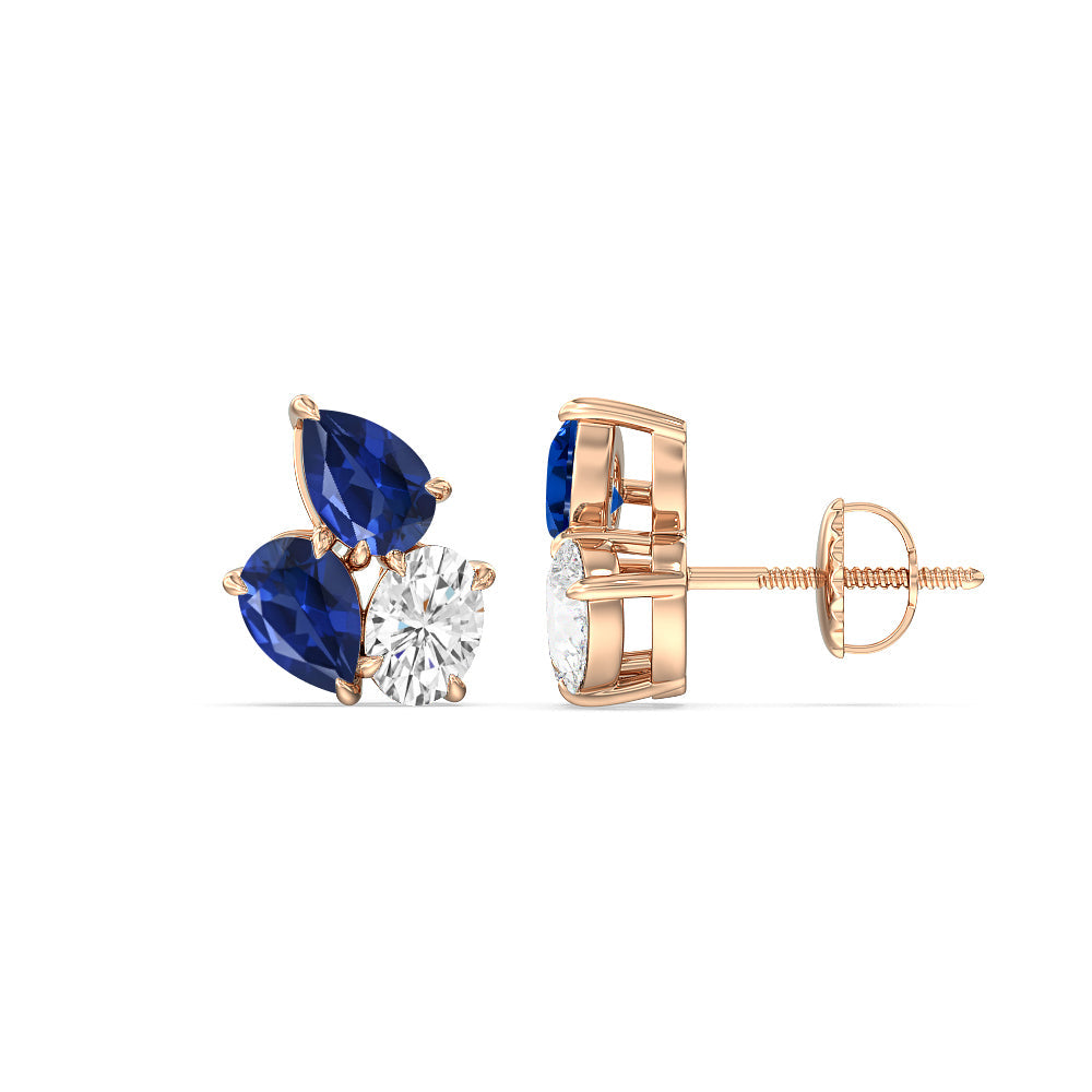 Trilogy Genesis Diamond and Created Sapphire Earrings with 14KT Rose Gold Cut Diamond in 14KT Rose Gold view 2

