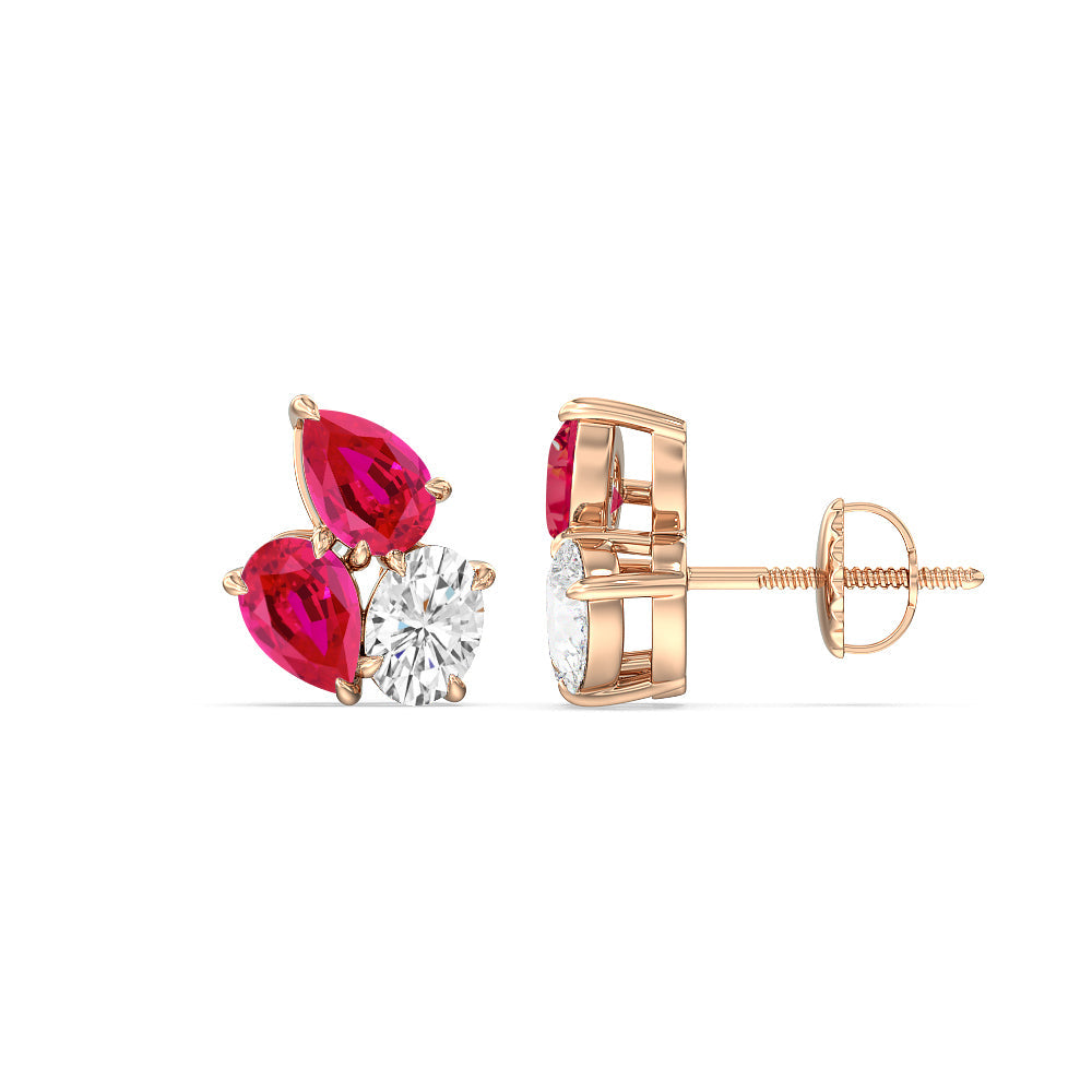 Trilogy Genesis Diamond and Created Ruby Earrings with 14KT Rose Gold Cut Diamond in 14KT Rose Gold view 2
