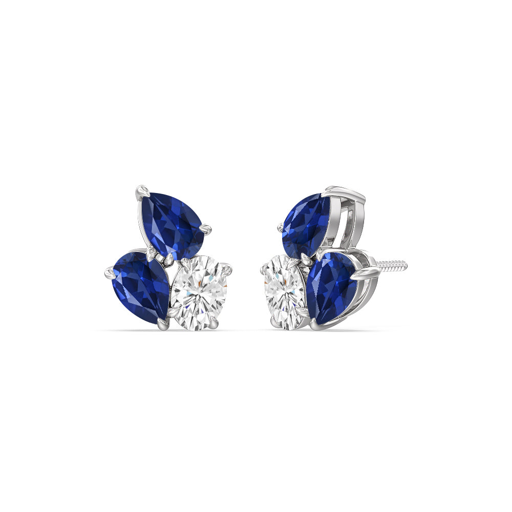 Trilogy Genesis Diamond and Created Sapphire Earrings with 14KT White Gold Cut Diamond in 14KT White Gold view 1
