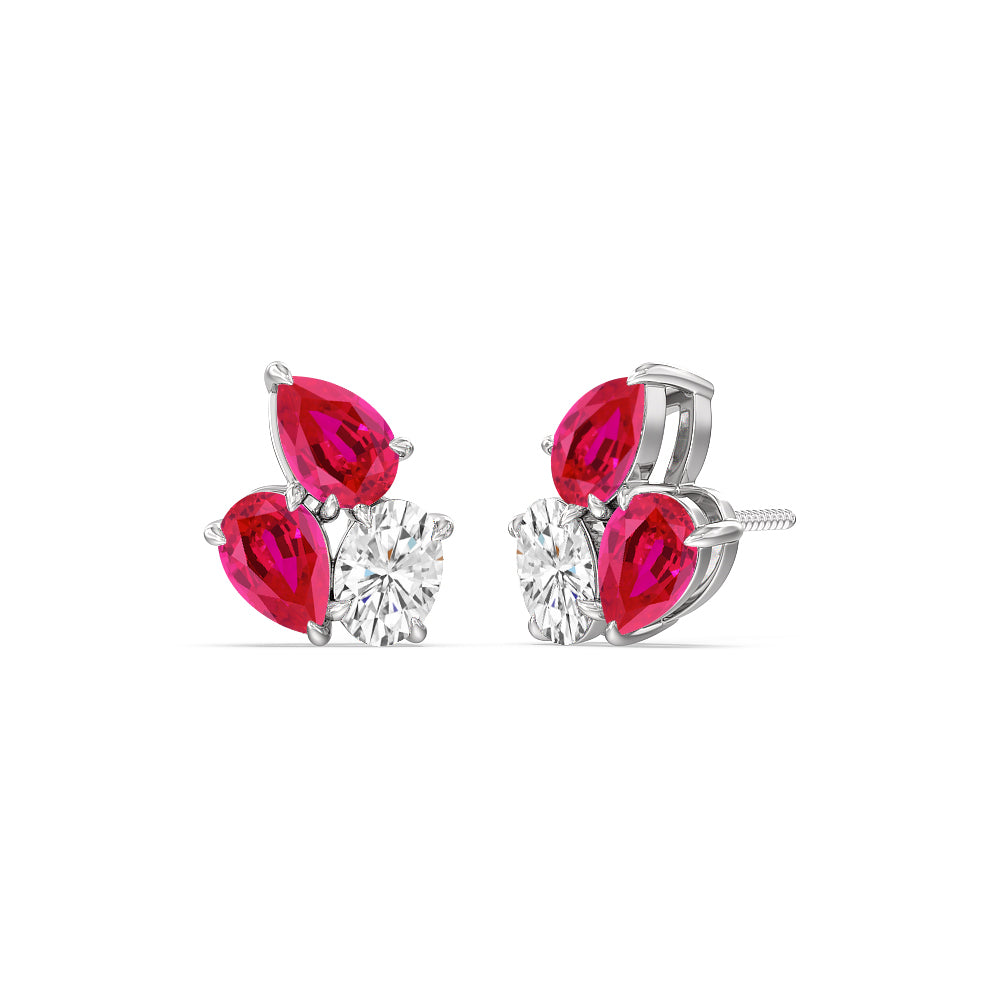 Trilogy Genesis Diamond and Created Ruby Earrings with 14KT White Gold Cut Diamond in 14KT White Gold view 1
