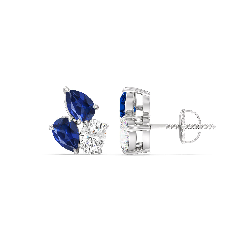 Trilogy Genesis Diamond and Created Sapphire Earrings with 14KT White Gold Cut Diamond in 14KT White Gold view 2
