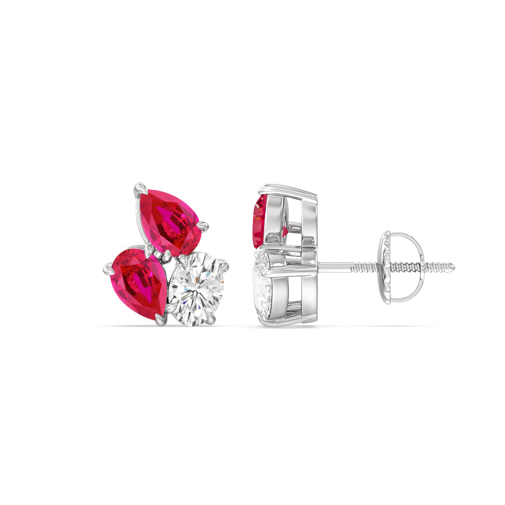 Trilogy Genesis Diamond and Created Ruby Earrings with 14KT White Gold Cut Diamond in 14KT White Gold view 2
