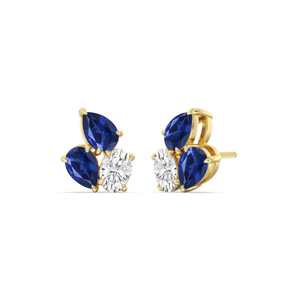 Trilogy Genesis Diamond and Created Sapphire Earrings with 14KT Yellow Gold Cut Diamond in 14KT Yellow Gold view 1
