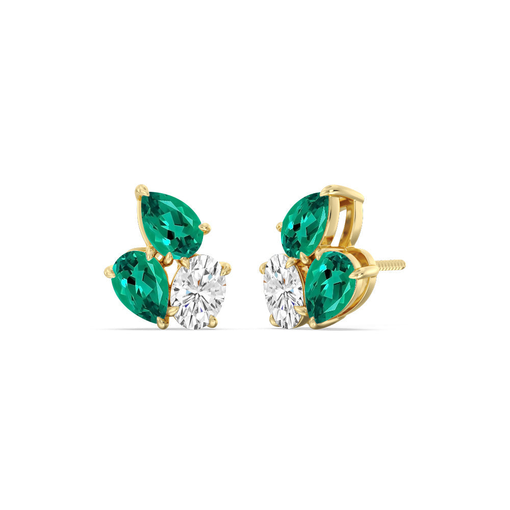 Trilogy Genesis Diamond and Created Emerald Earrings with 14KT Yellow Gold Cut Diamond in 14KT Yellow Gold view 1

