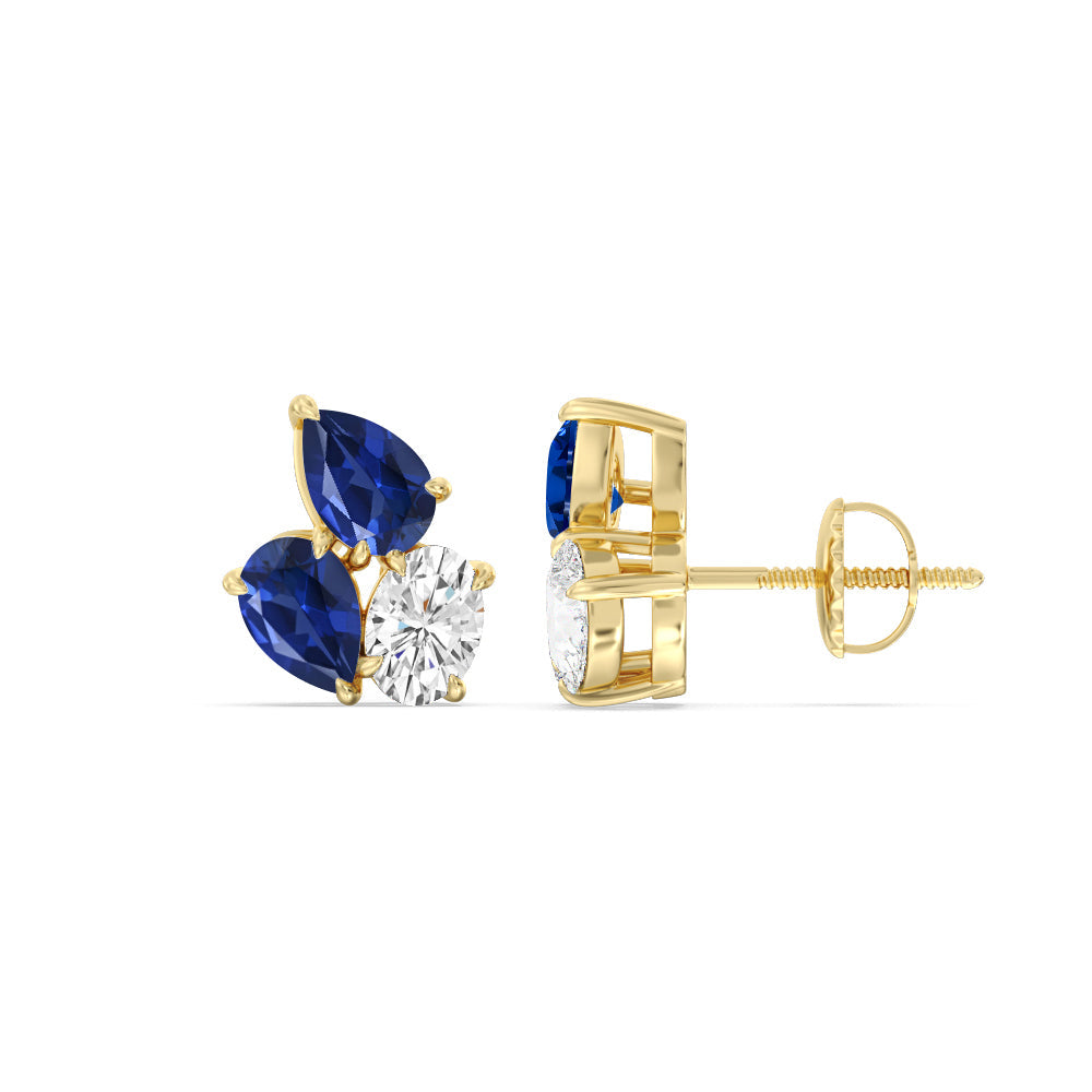 Trilogy Genesis Diamond and Created Sapphire Earrings with 14KT Yellow Gold Cut Diamond in 14KT Yellow Gold view 2
