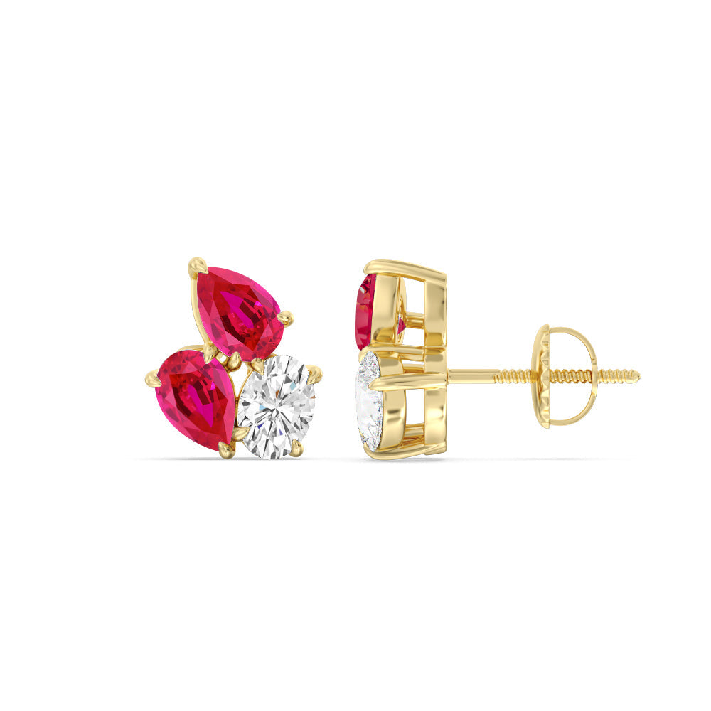 Trilogy Genesis Diamond and Created Ruby Earrings with 14KT Yellow Gold Cut Diamond in 14KT Yellow Gold view 2
