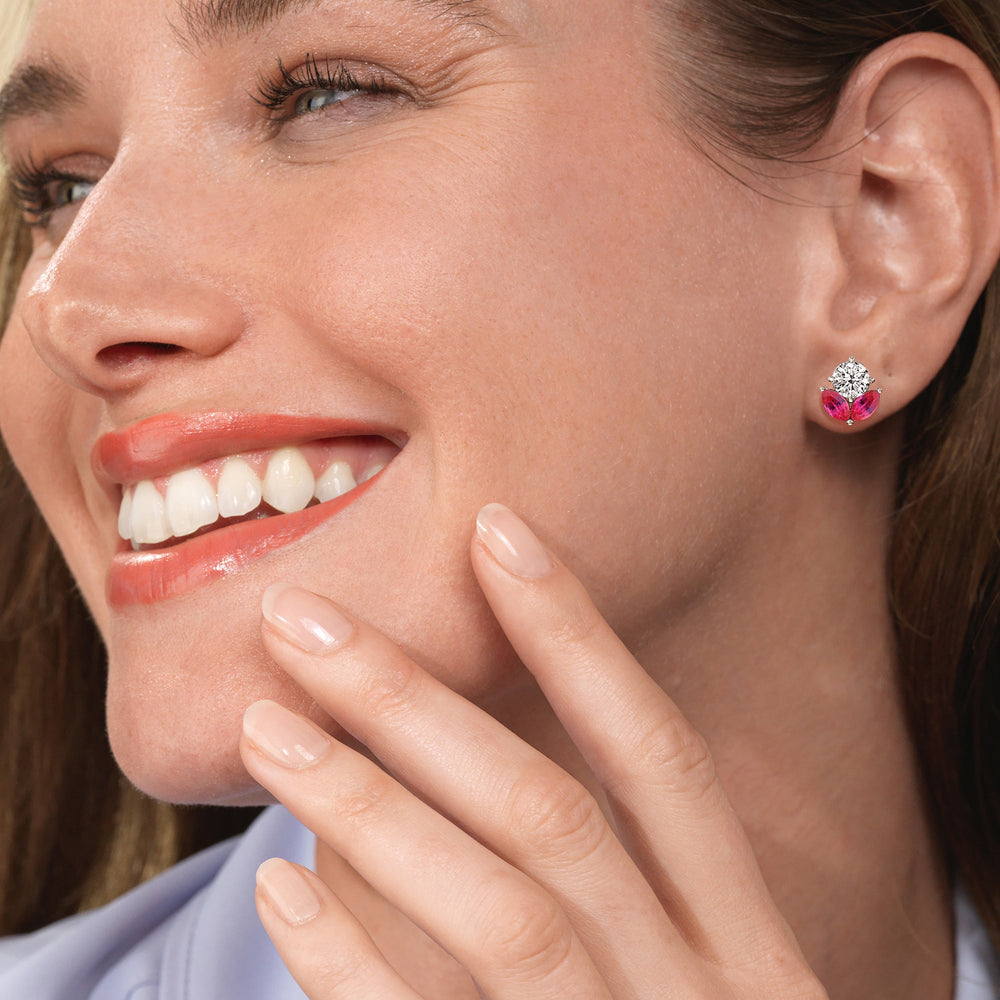 Model Wearing Ruby Tulip Studs view