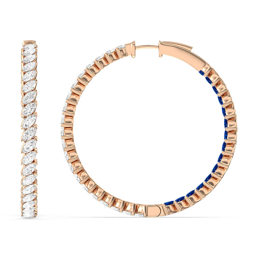 Marquise Diamond and Created Sapphire Inside-Out Large Hoop Earrings with 14KT Rose Gold Cut Diamond in 14KT Rose Gold view 2
