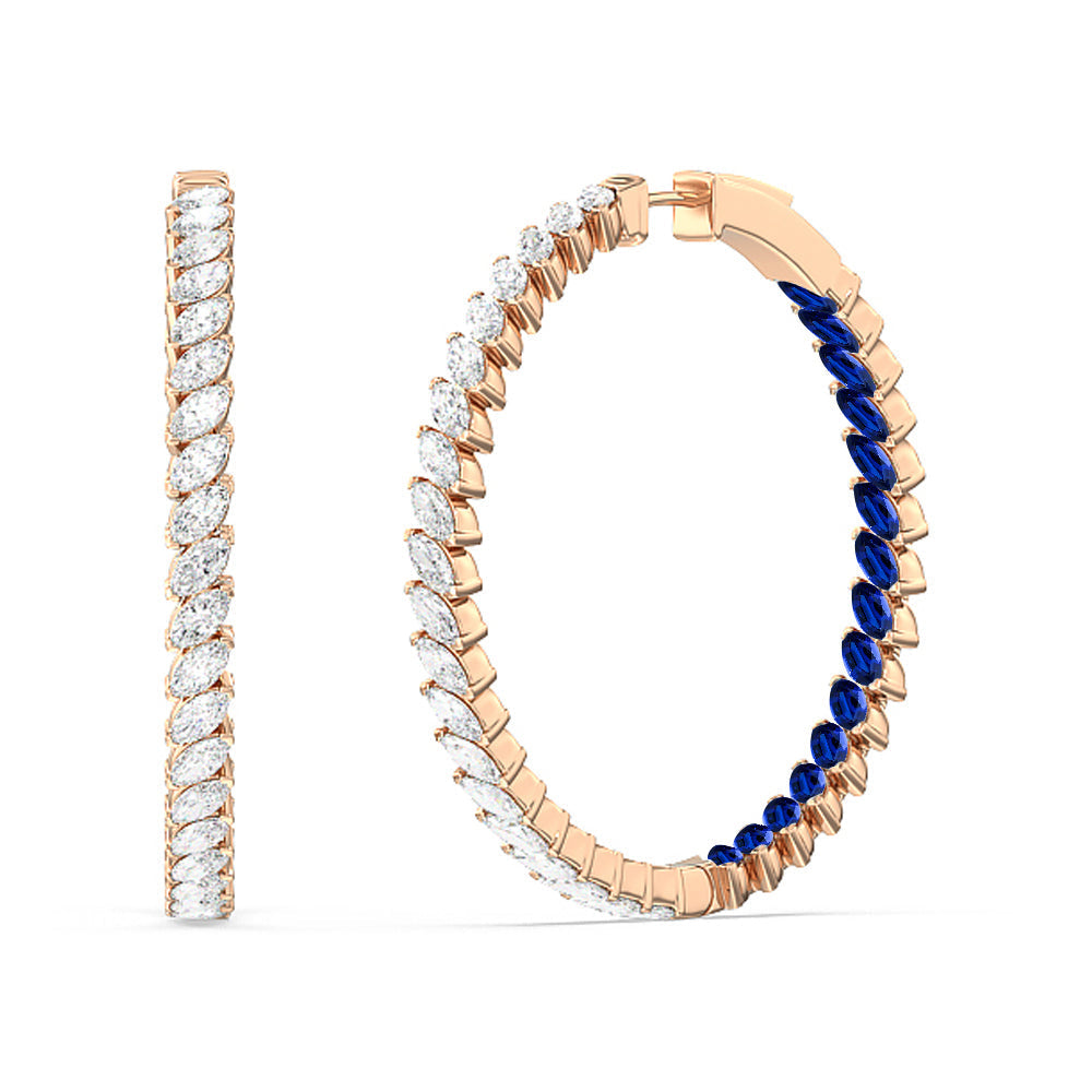 Marquise Diamond and Created Sapphire Inside-Out Large Hoop Earrings with 14KT Rose Gold Cut Diamond in 14KT Rose Gold view 1
