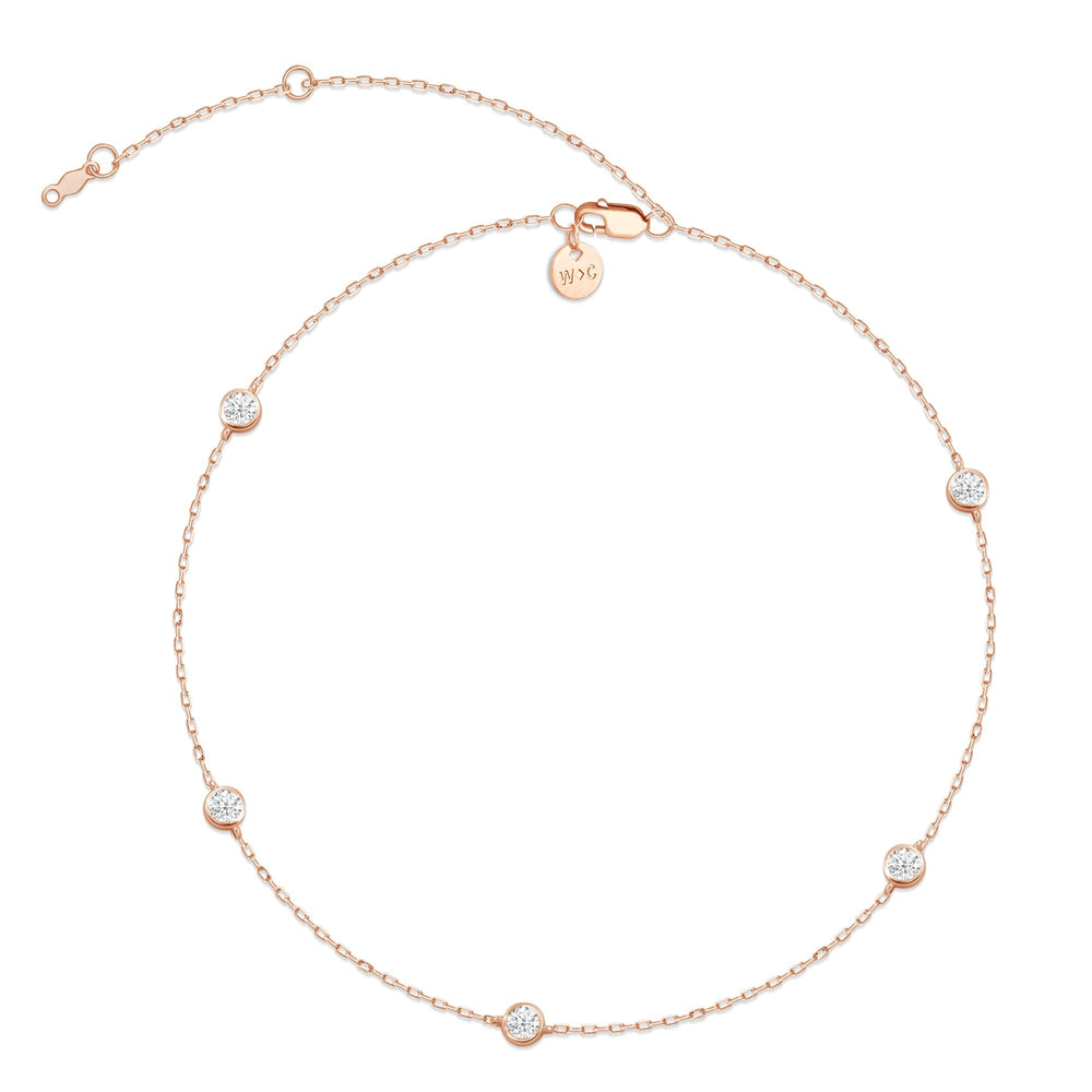 Five Stone Station Diamond Necklace with 14KT Rose Gold / Lab / 1 Cut Diamond in 14KT Rose Gold / Lab / 1 view 3
