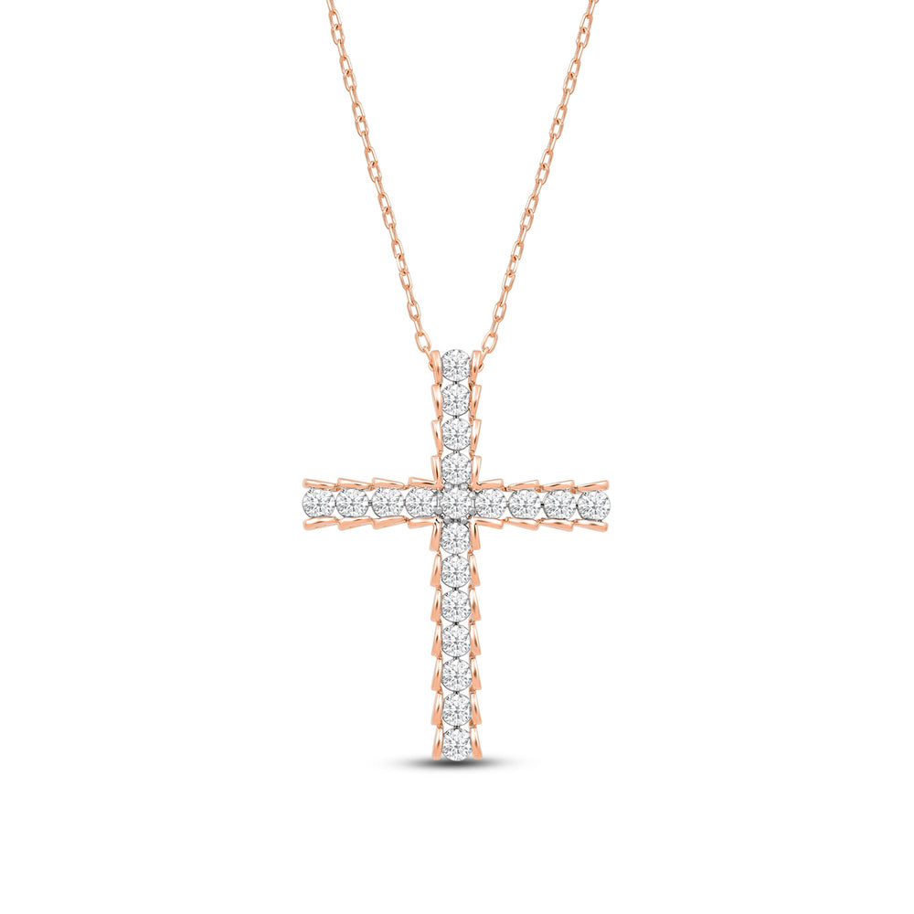 Big Cross Diamond Necklace with 14KT Rose Gold / Lab / 1 Cut Diamond in 14KT Rose Gold / Lab / 1 view 2
