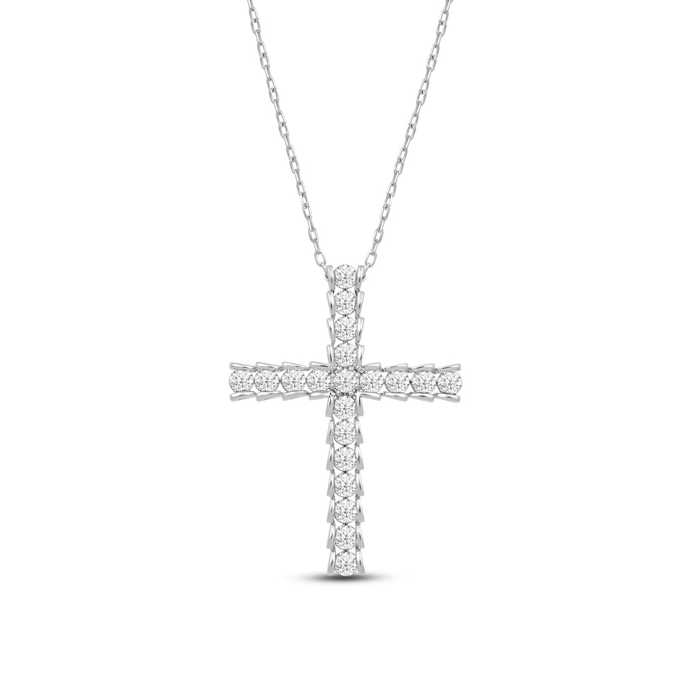 Big Cross Diamond Necklace with 14KT White Gold / Lab / 1 Cut Diamond in 14KT White Gold / Lab / 1 view 2
