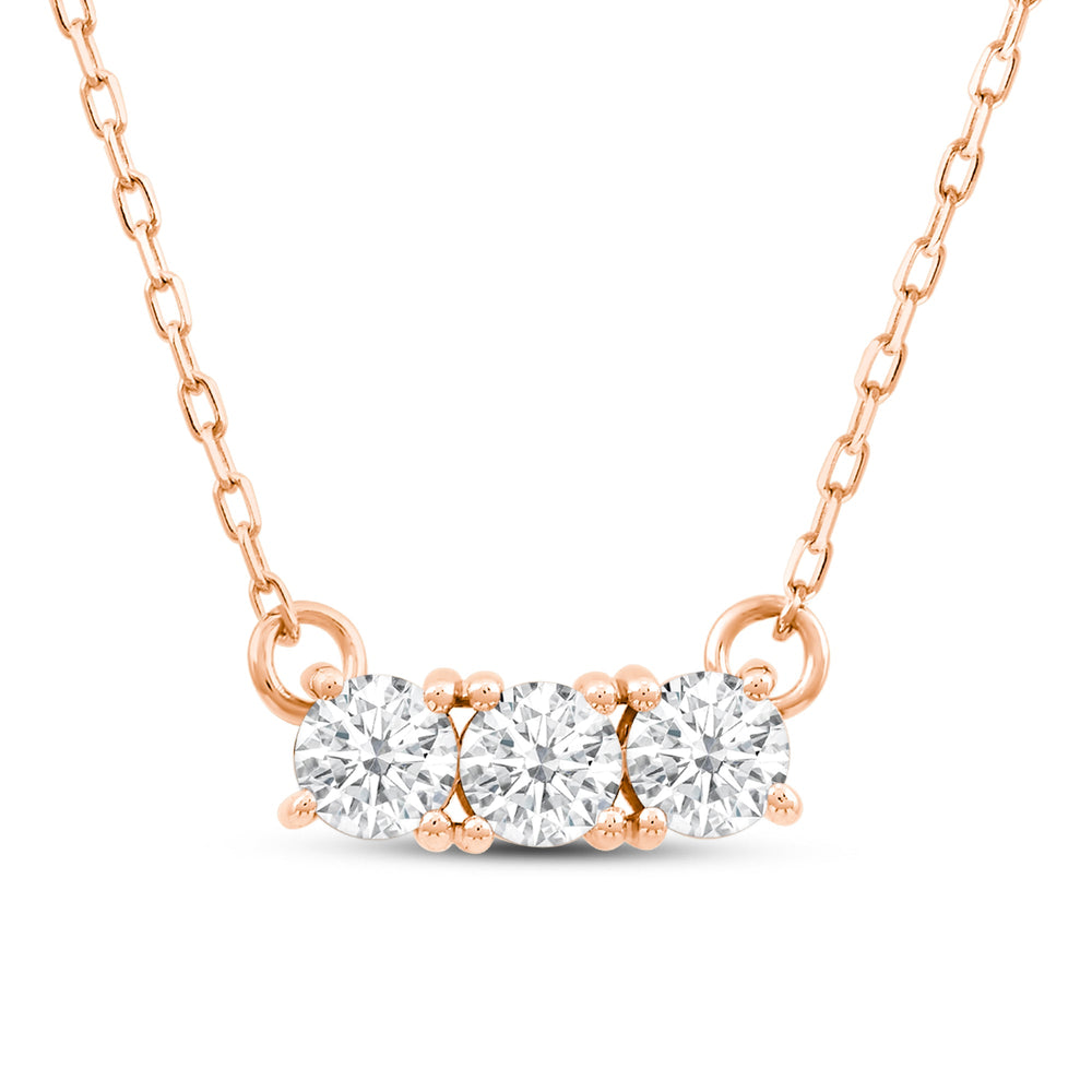 Dainty Three Stone Diamond Necklace with 14KT Rose Gold / Lab / 3/8 Cut Diamond in 14KT Rose Gold / Lab / 3/8 view 2
