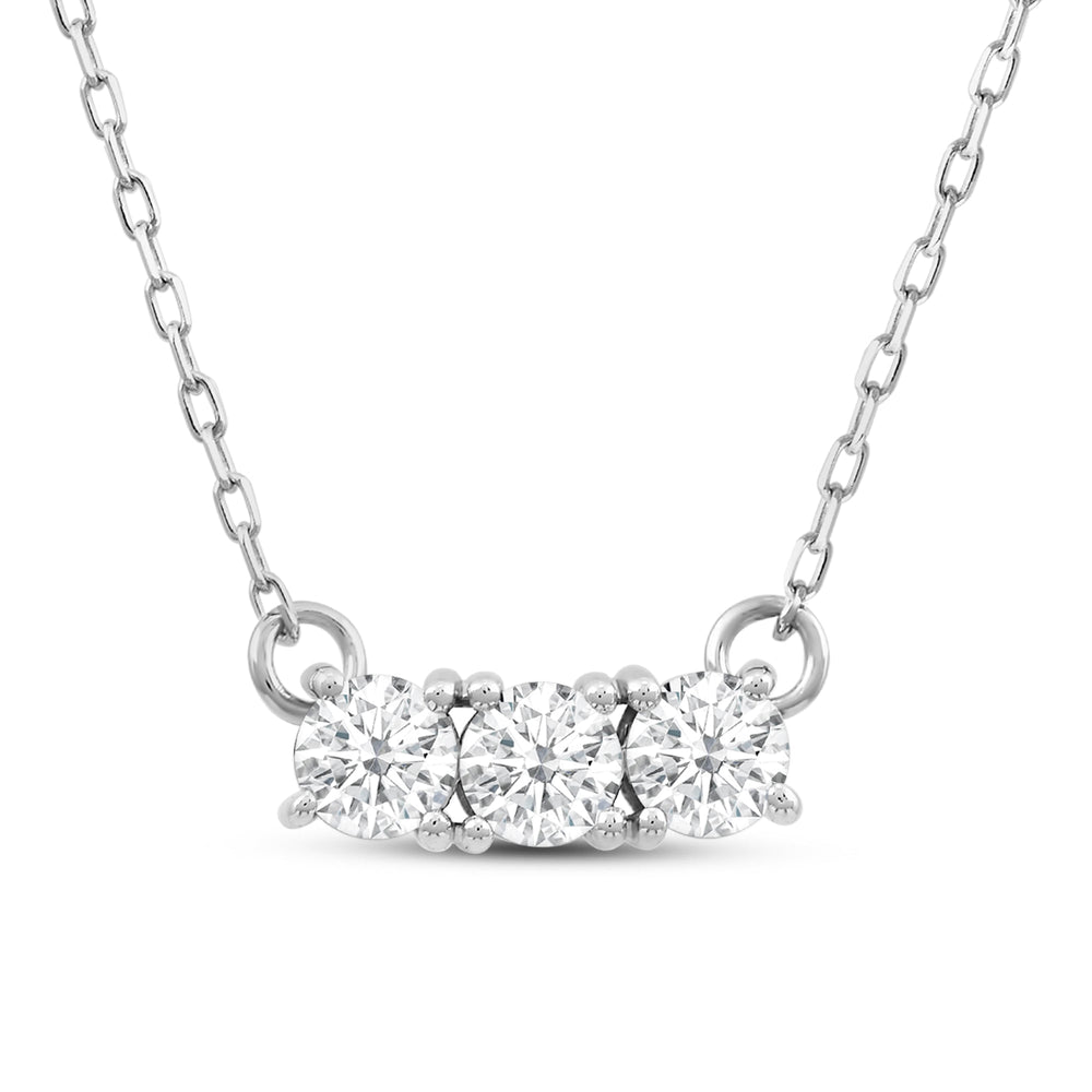 Dainty Three Stone Diamond Necklace with 14KT White Gold / Lab / 3/8 Cut Diamond in 14KT White Gold / Lab / 3/8 view 2
