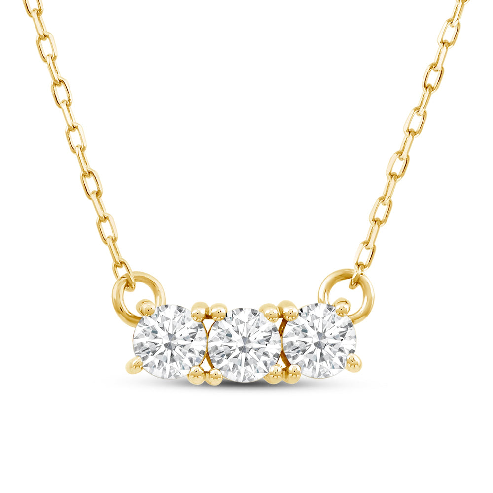 Dainty Three Stone Diamond Necklace with 14KT Yellow Gold / Lab / 3/8 Cut Diamond in 14KT Yellow Gold / Lab / 3/8 view 2
