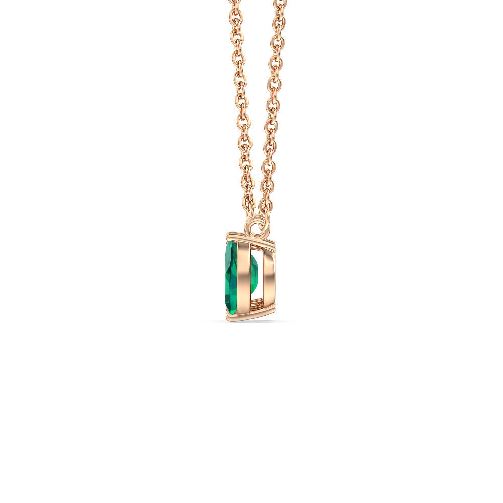 Toi et Moi Created Emerald Marquise and Emerald Shape Diamond Necklace with 14KT Rose Gold Cut Diamond in 14KT Rose Gold view 2
