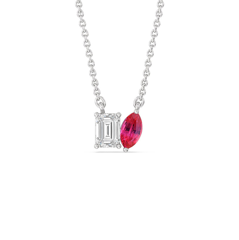 Toi et Moi Created Ruby Marquise and Emerald Diamond Necklace