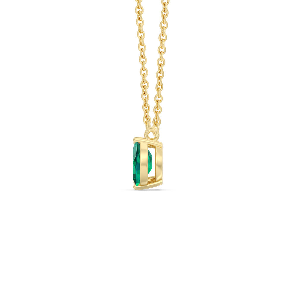 Toi et Moi Created Emerald Marquise and Emerald Shape Diamond Necklace with 14KT Yellow Gold Cut Diamond in 14KT Yellow Gold view 2
