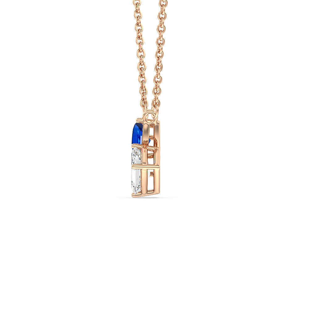 Toi et Moi Created Sapphire Pear and Emerald Diamond Necklace with 14KT Rose Gold Cut Diamond in 14KT Rose Gold view 2
