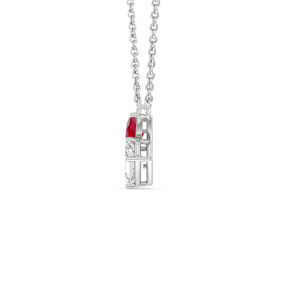 Toi et Moi Created Ruby Pear and Emerald Diamond Necklace with 14KT White Gold Cut Diamond in 14KT White Gold view 2
