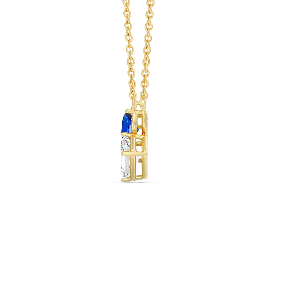 Toi et Moi Created Sapphire Pear and Emerald Diamond Necklace with 14KT Yellow Gold Cut Diamond in 14KT Yellow Gold view 2
