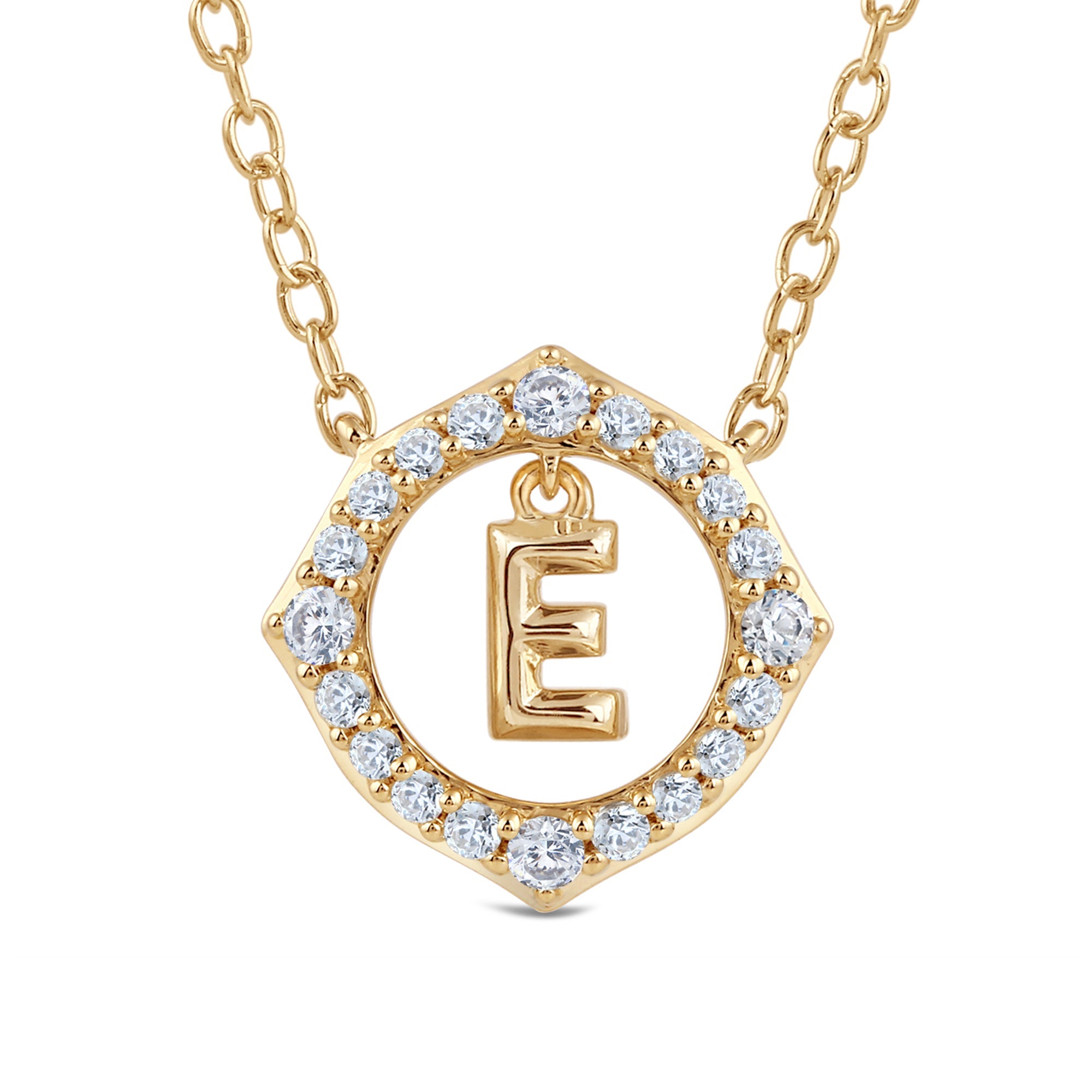 Izoa Crystal Letter E Necklace Gold