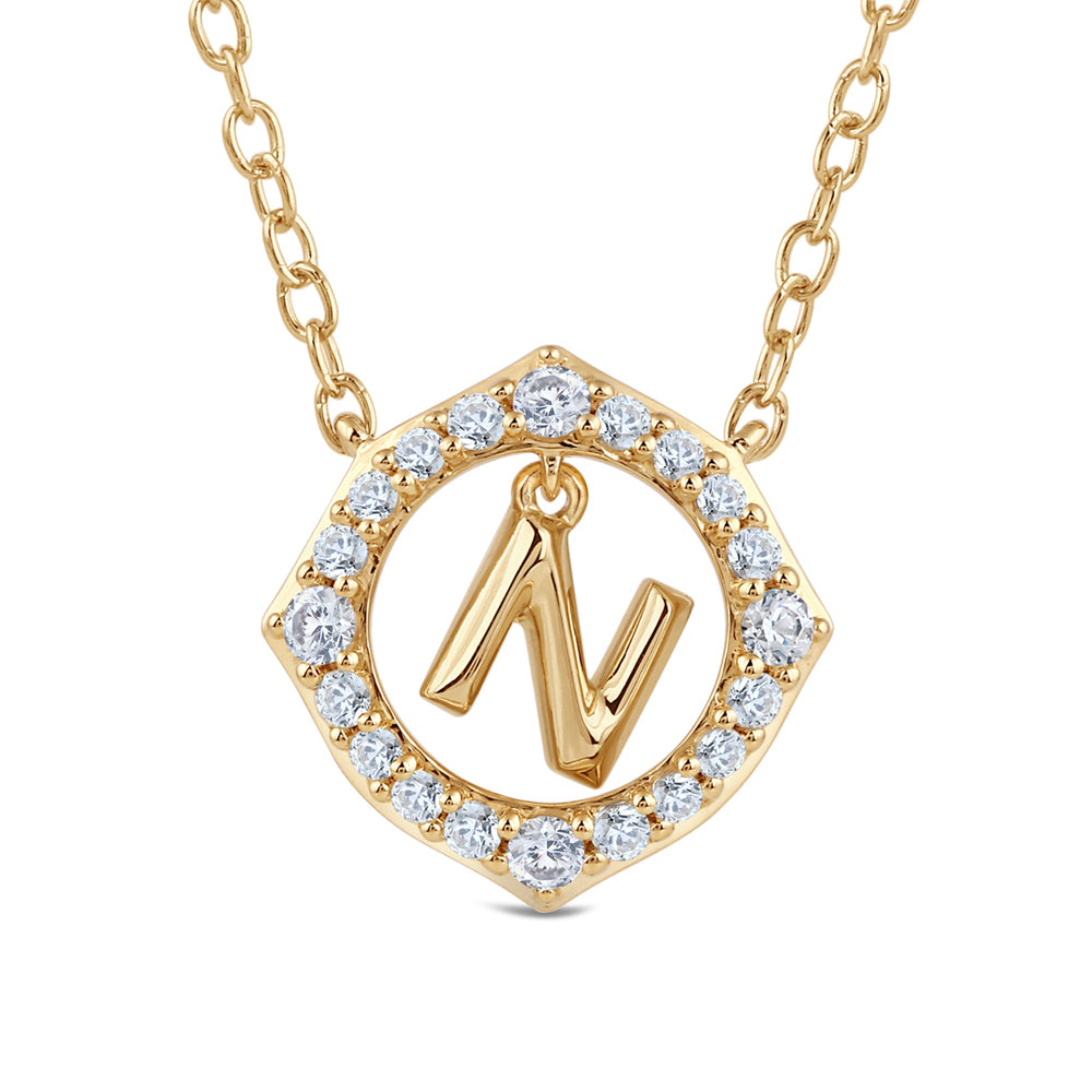 Signature Letter N Necklace with 14KT Yellow Gold / Lab / 1/5 Cut Diamond in 14KT Yellow Gold / Lab / 1/5 view 2
