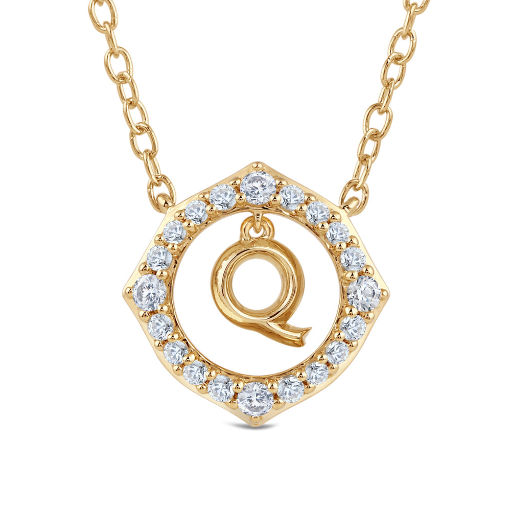 Signature Letter Q Necklace with 14KT Yellow Gold / Lab / 1/5 Cut Diamond in 14KT Yellow Gold / Lab / 1/5 view 2
