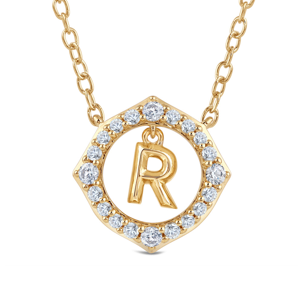 Signature Letter R Necklace with 14KT Yellow Gold / Lab / 1/5 Cut Diamond in 14KT Yellow Gold / Lab / 1/5 view 2
