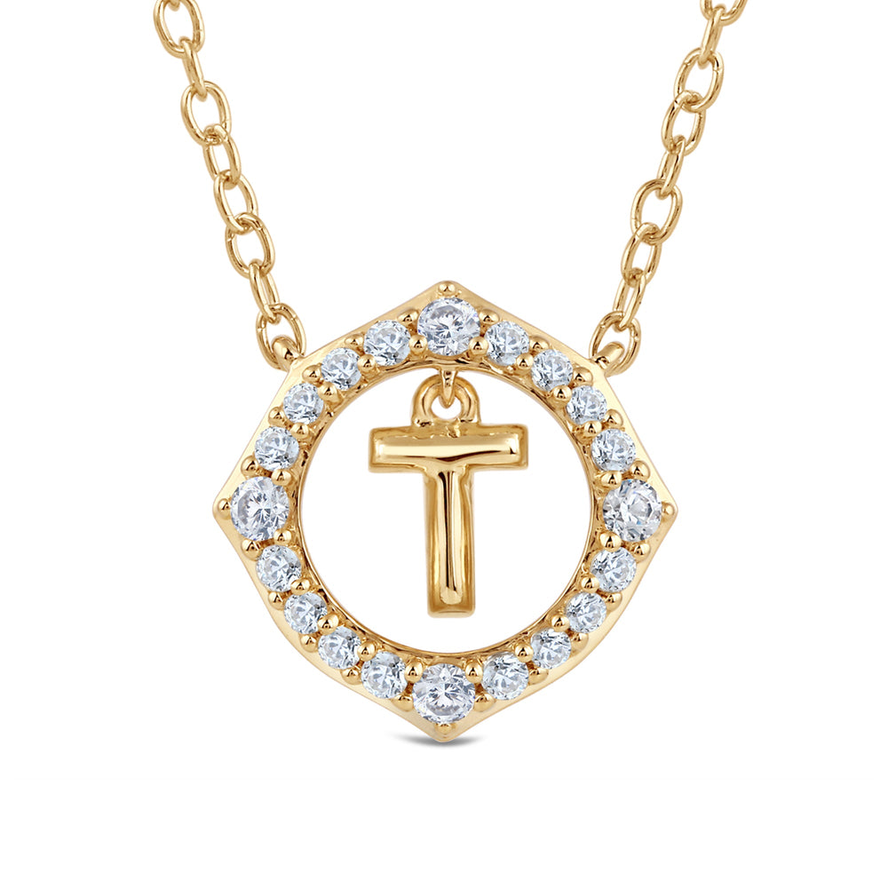 Signature Letter T Necklace with 14KT Yellow Gold / Lab / 1/5 Cut Diamond in 14KT Yellow Gold / Lab / 1/5 view 2
