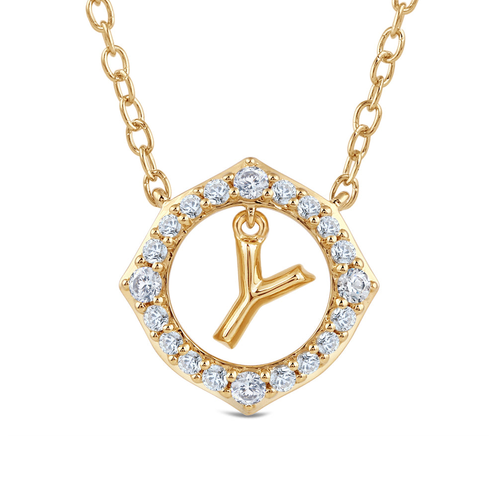 Signature Letter Y Necklace with 14KT Yellow Gold / Lab / 1/5 Cut Diamond in 14KT Yellow Gold / Lab / 1/5 view 2
