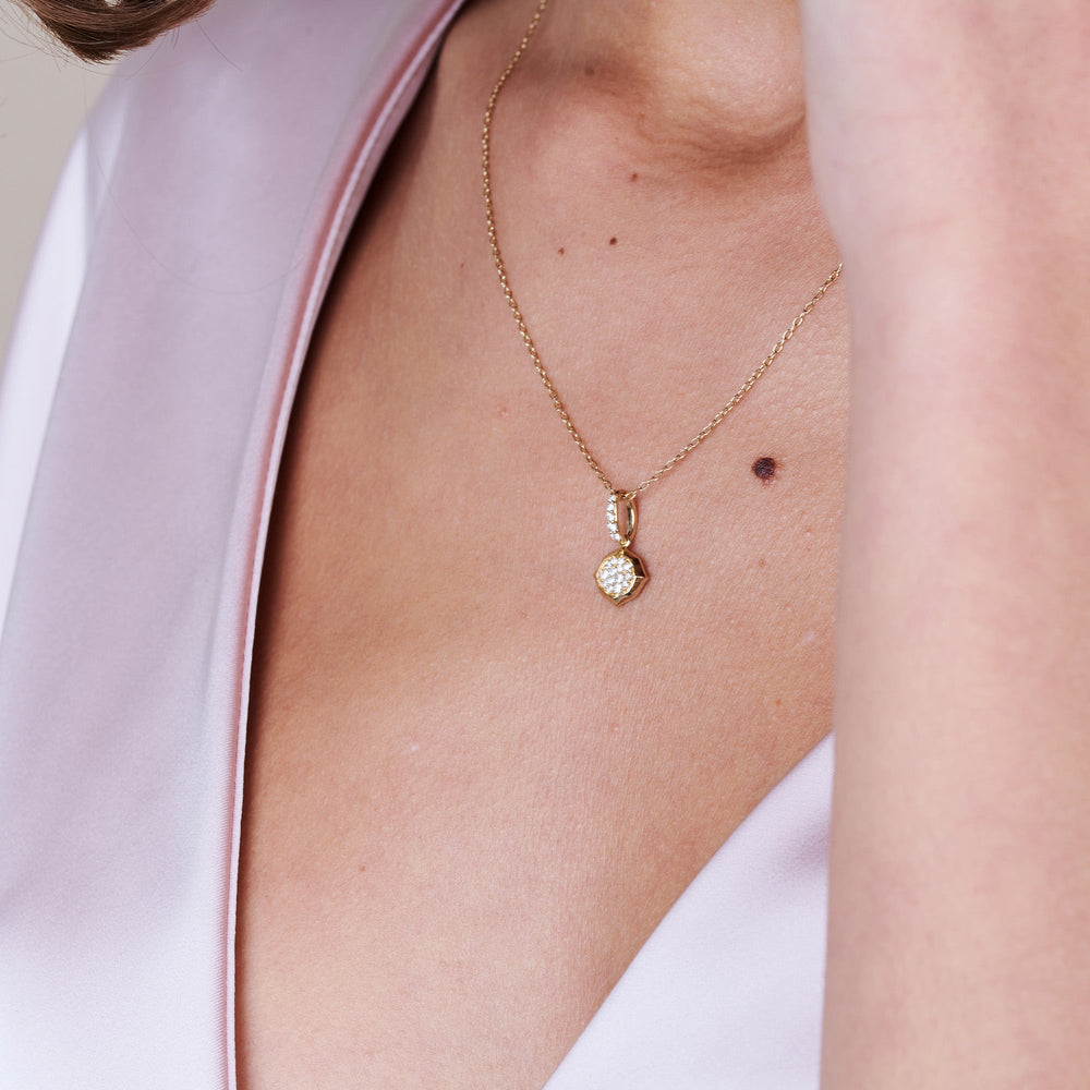 Model Wearing Signature Pave Diamond Pendant view