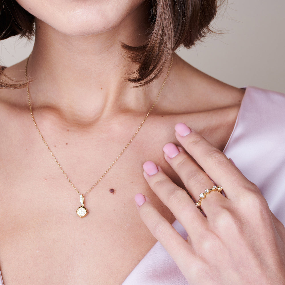 Model Wearing Signature Pave Diamond Pendant view