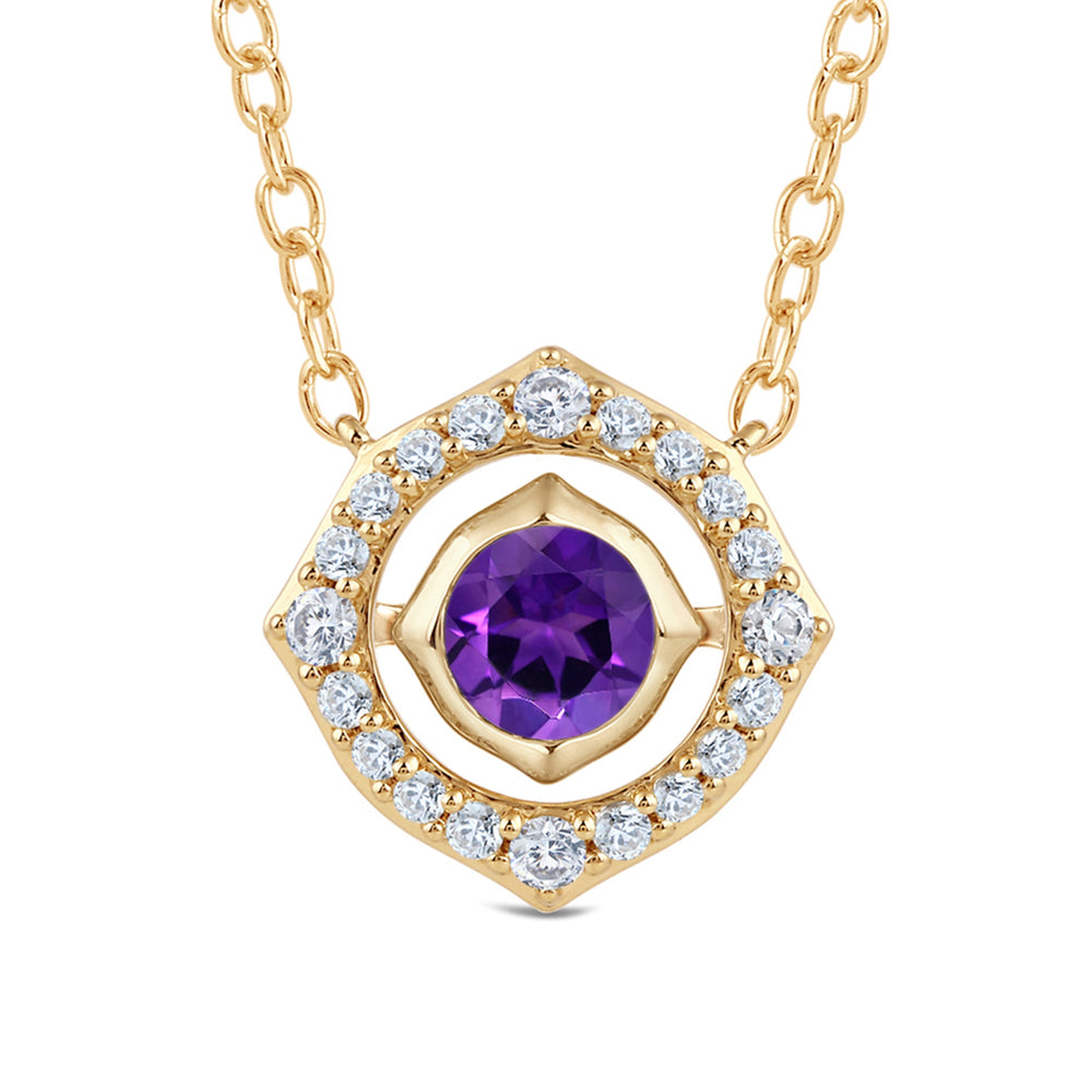 Signature Amethyst Birthstone Necklace with 4 Cut Diamond in 14KT Yellow Gold view 2
