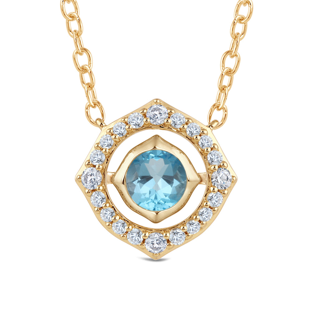 Signature Aquamarine Birthstone Necklace with 4 Cut Diamond in 14KT Yellow Gold view 2
