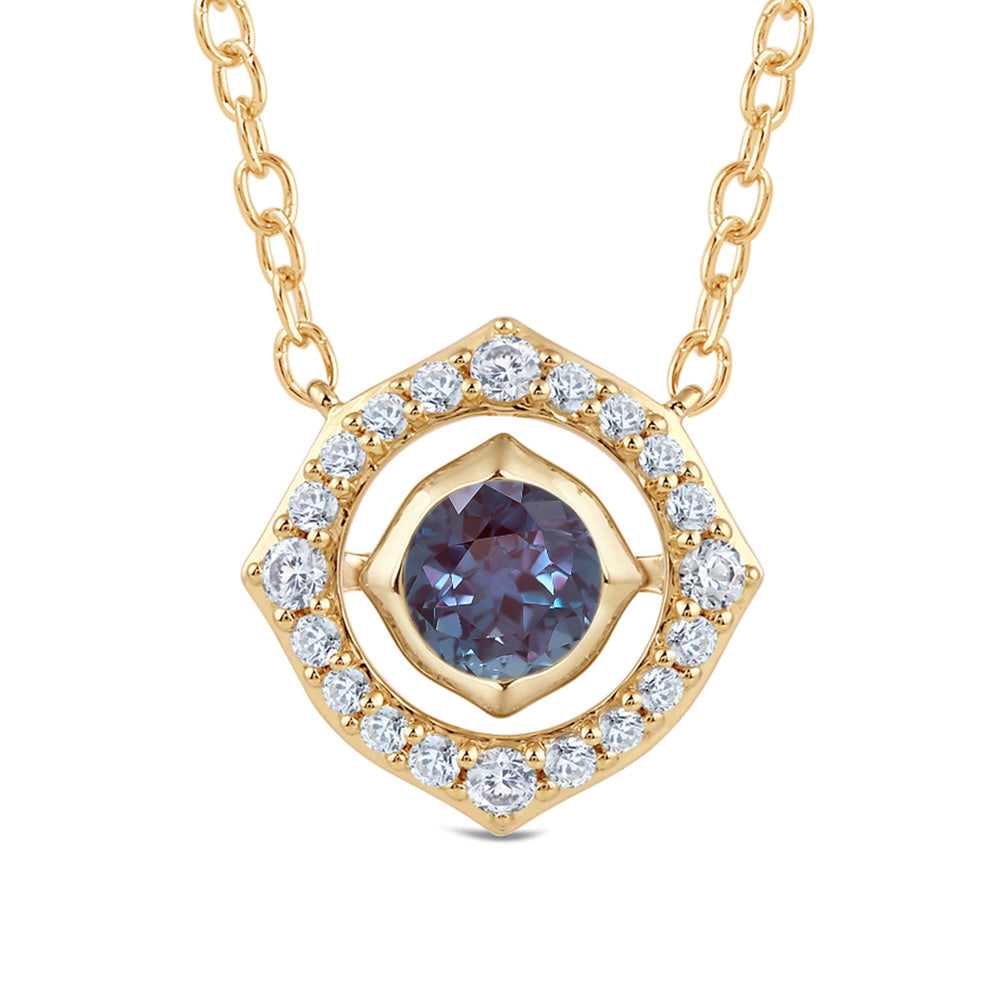 Signature Alexandrite Birthstone Necklace with 4 Cut Diamond in 14KT Yellow Gold view 2
