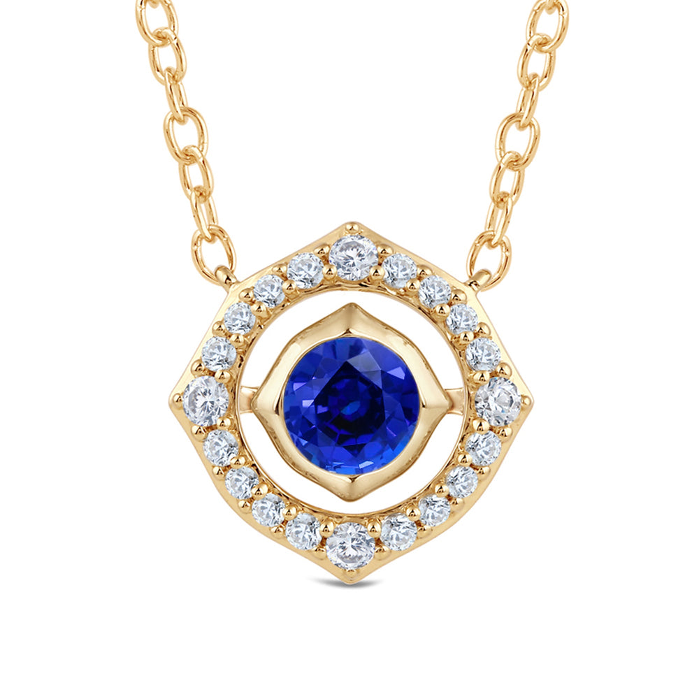 Signature Created Sapphire Birthstone Necklace with 4 Cut Diamond in 14KT Yellow Gold view 2
