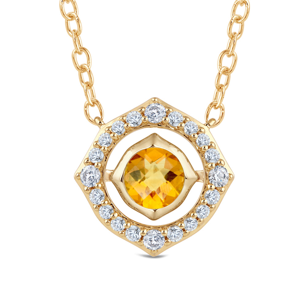 Signature Citrine Birthstone Necklace with 4 Cut Diamond in 14KT Yellow Gold view 2
