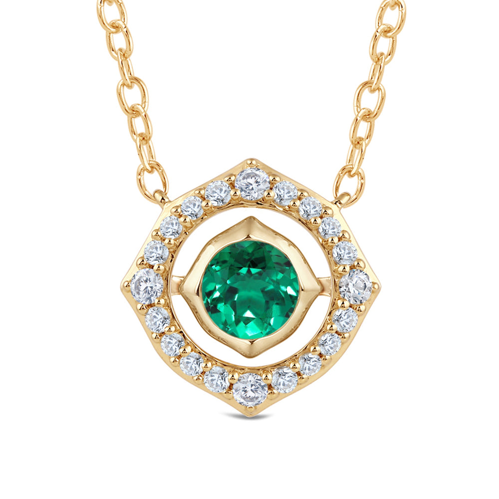 Signature Created Emerald Birthstone Necklace with 4 Cut Diamond in 14KT Yellow Gold view 2

